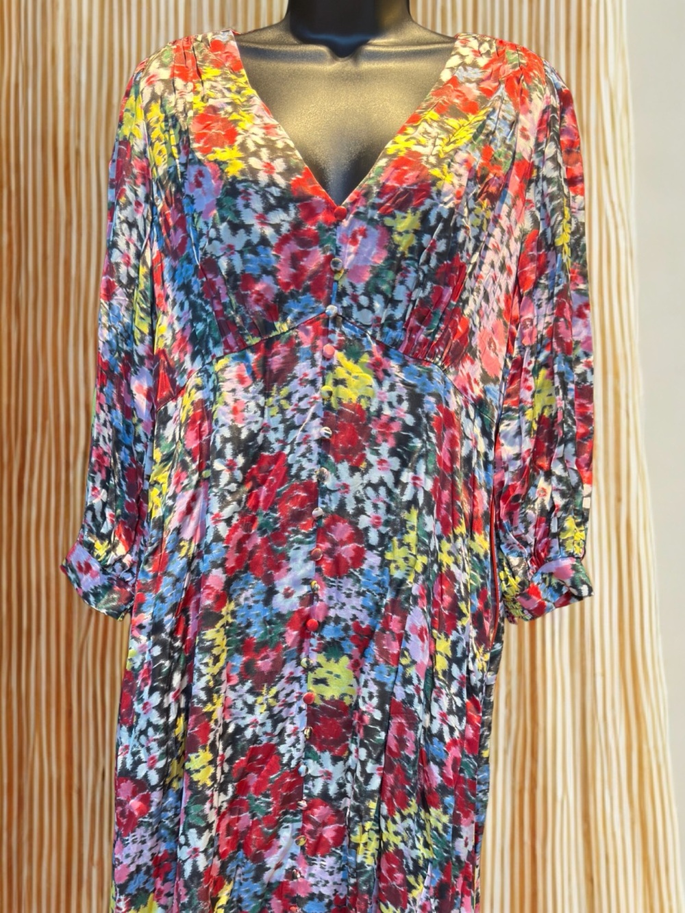 Boden Multi-Color Floral V-Neck Long Sleeve Midi Dress